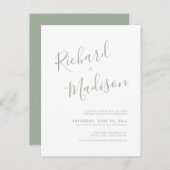 Chic Calligraphy Sage Green Photo Virtual Wedding Uitnodiging Briefkaart (Voorkant / Achterkant)