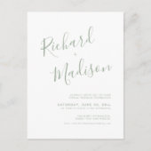 Chic Calligraphy Sage Green Photo Virtual Wedding Uitnodiging Briefkaart (Voorkant)