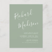 Chic Calligraphy Sage Green Photo Virtual Wedding Uitnodiging Briefkaart (Voorkant)