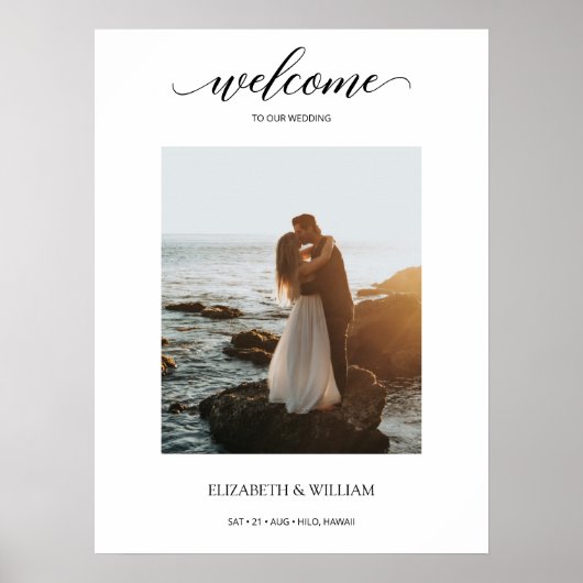 Chic Calligraphy Schrift Foto Trouw Welkom Bord Poster (Voorkant)