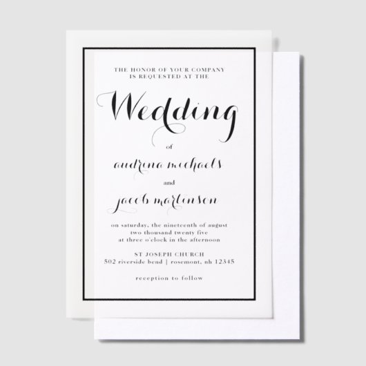 Chic Calligraphy Script Classic Wedding Vellum Uitnodigingen (Offset)