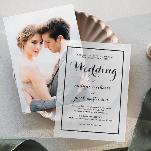 Chic Calligraphy Script Classic Wedding Vellum Uitnodigingen