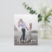 Chic Calligraphy Script Weddenschap Bedankt Foto Briefkaart (Staand voorkant)