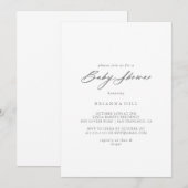 Chic Calligraphy Silver Baby shower Kaart (Voorkant / Achterkant)