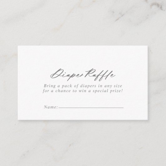Chic Calligraphy Silver Diaper Raffle Ticket Informatiekaartje (Voorkant)