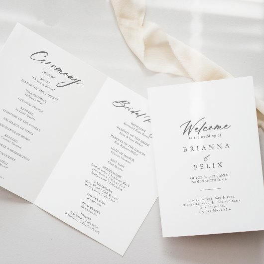 Chic Calligraphy Silver Folded Wedding Programme Programma