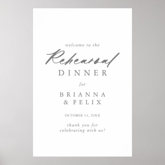 Chic Calligraphy Silver Rehearsal Dinner Welcome Poster (Voorkant)