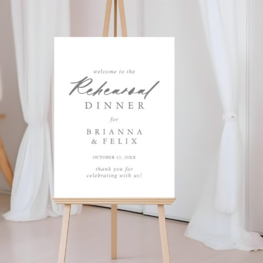 Chic Calligraphy Silver Rehearsal Dinner Welcome Poster