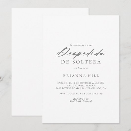 Chic Calligraphy Silver Spaans Vrijgezellenfeest Kaart (Voorkant / Achterkant)