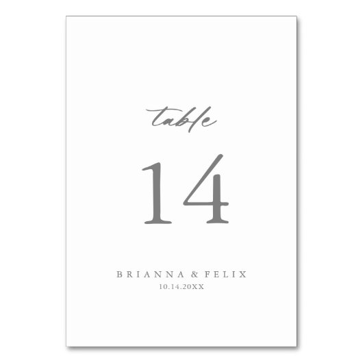 Chic Calligraphy Silver Wedding Table Number Kaart (Achterkant)