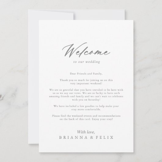 Chic Calligraphy Silver Wedding Welcome Letter (Voorkant)