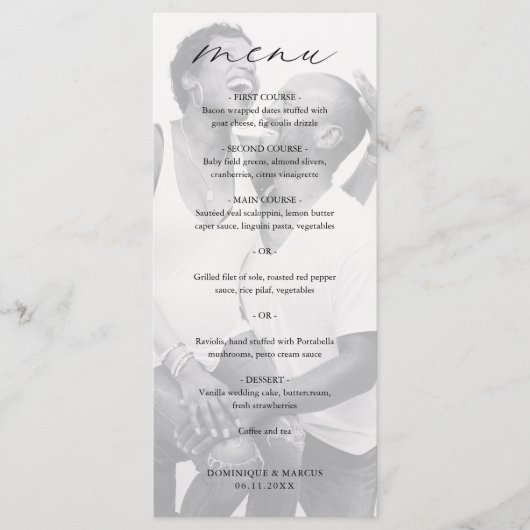 Chic Calligraphy Simple Elegant Photo Wedding Menu (Voorkant)