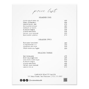 Chic Calligraphy Simple Elegant Price List Foto Afdruk
