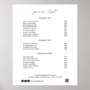 Chic Calligraphy Simple Elegant Price List Poster