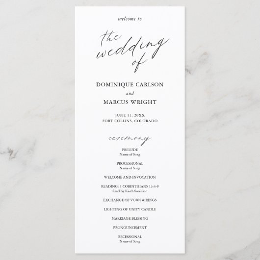 Chic Calligraphy Simple Elegant Wedding Programmakaart (Voorkant)