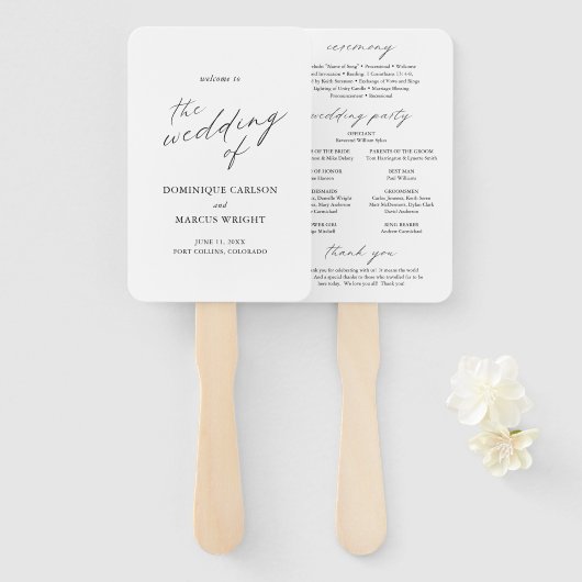 Chic Calligraphy Simple Elegant Wedding Programme Handwaaier (Voorkant en achterkant)