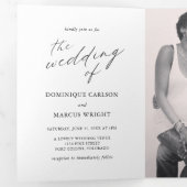 Chic Calligraphy Simple Photo Elegant Wedding Drieluik Uitnodiging (Binnenzijde eerst)