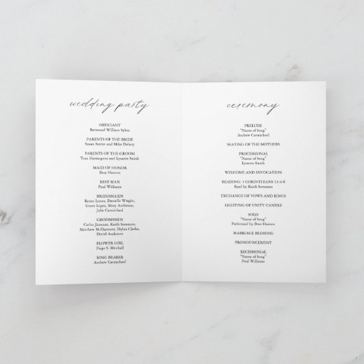 Chic Calligraphy Simple Photo Wedding Programma (Binnen)