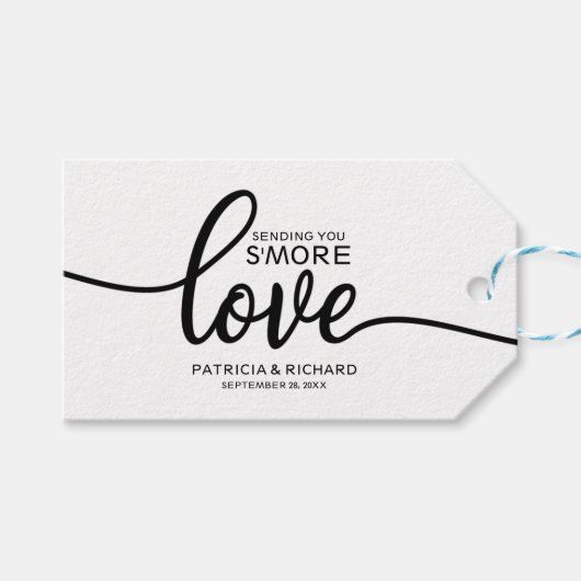 Chic Calligraphy S'more Love Wedding Favoriete Lab Cadeaulabel (Voorkant (Horizontaal))