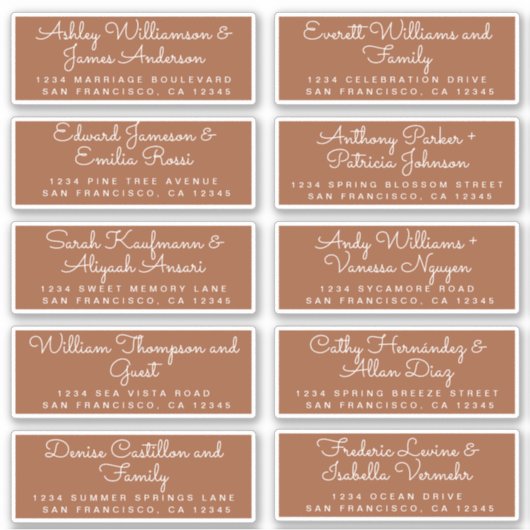 Chic Calligraphy TerraCotta Gastadreslabels Sticker (Voorkant)