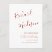 Chic Calligraphy Terracotta Photo Virtual Wedding Uitnodiging Briefkaart (Voorkant)