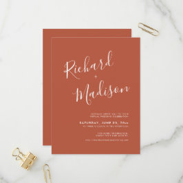 Chic Calligraphy Terracotta Photo Virtual Wedding Uitnodiging Briefkaart