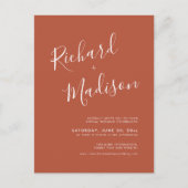 Chic Calligraphy Terracotta Photo Virtual Wedding Uitnodiging Briefkaart (Voorkant)