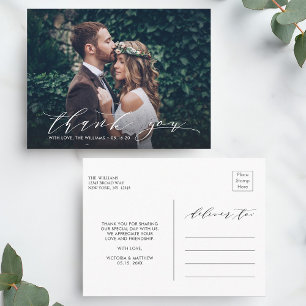 Chic Calligraphy Wedding Bedankt Foto Briefkaart