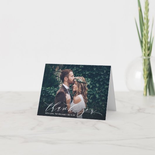 Chic Calligraphy Wedding Bedankt Foto Kaart (Voorkant)