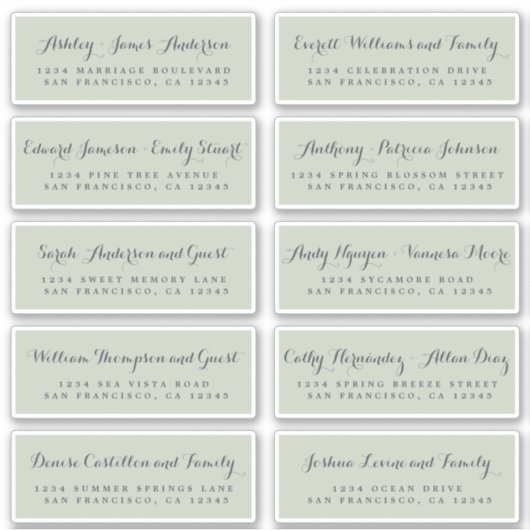 Chic Calligraphy Wedding Guest Adresetiketten Sticker (Voorkant)