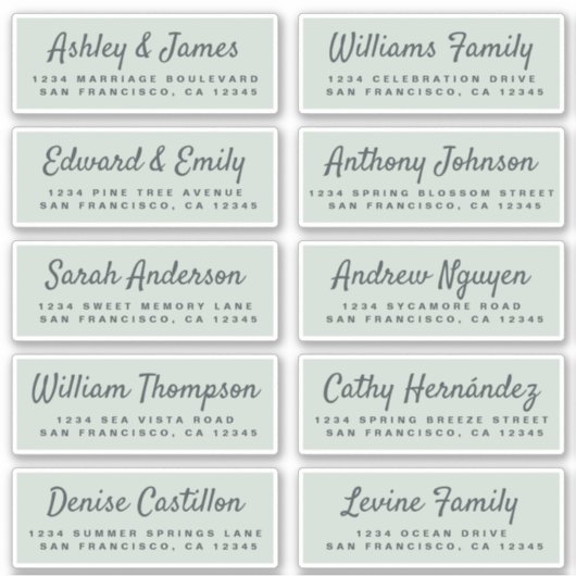 Chic Calligraphy Wedding Guest Adresetiketten Sticker (Voorkant)