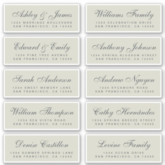 Chic Calligraphy Wedding Guest Adresetiketten Sticker (Voorkant)