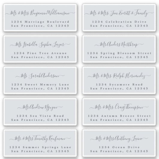 Chic Calligraphy Wedding Guest Adresetiketten Sticker (Voorkant)