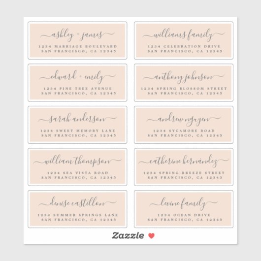 Chic Calligraphy Wedding Guest Adresetiketten Sticker (Vel)