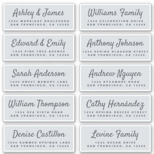 Chic Calligraphy Wedding Guest Adresetiketten Sticker (Voorkant)