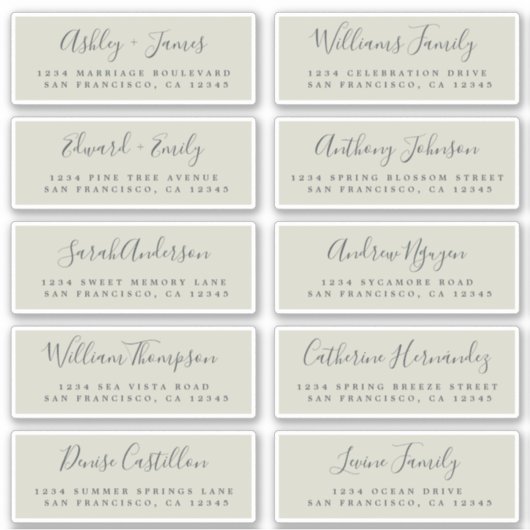Chic Calligraphy Wedding Guest Adresetiketten Sticker (Voorkant)
