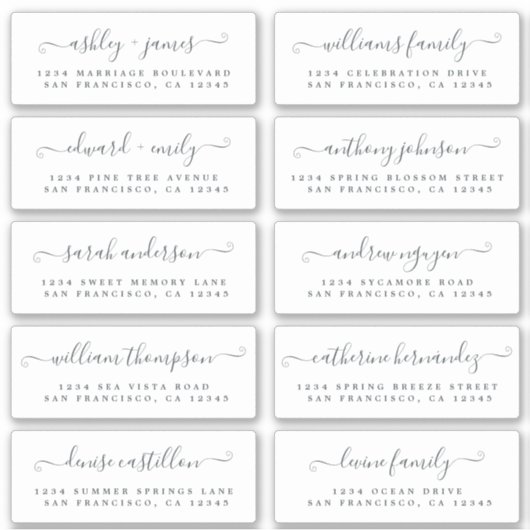 Chic Calligraphy Wedding Guest Adresetiketten Sticker (Voorkant)