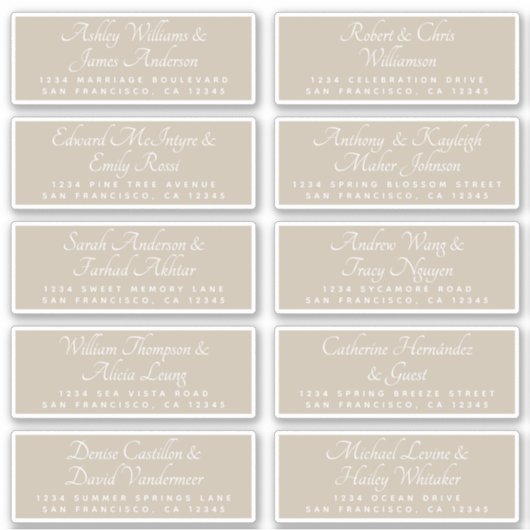 Chic Calligraphy Wedding Guest Adresetiketten Sticker (Voorkant)