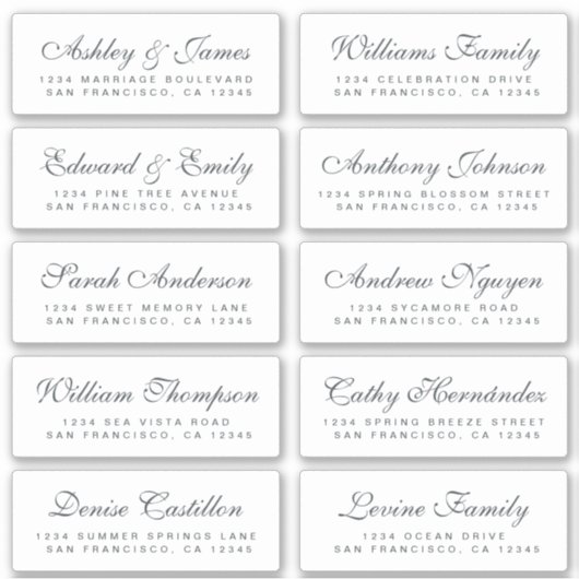 Chic Calligraphy Wedding Guest Adresetiketten Sticker (Voorkant)