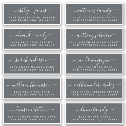 Chic Calligraphy Wedding Guest Adresetiketten Sticker (Voorkant)