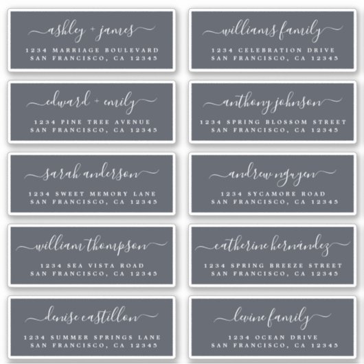 Chic Calligraphy Wedding Guest Adresetiketten Sticker (Voorkant)