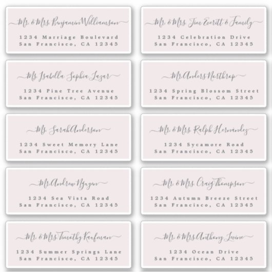 Chic Calligraphy Wedding Guest Adresetiketten Sticker (Voorkant)