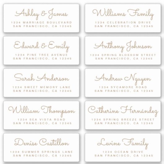 Chic Calligraphy Wedding Guest Adresetiketten Sticker (Voorkant)