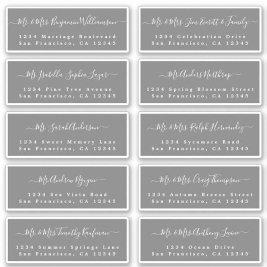 Chic Calligraphy Wedding Guest Adresetiketten Sticker (Voorkant)