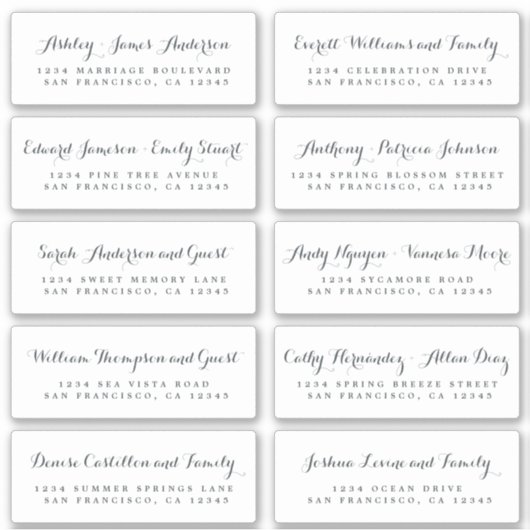 Chic Calligraphy Wedding Guest Adresetiketten Sticker (Voorkant)