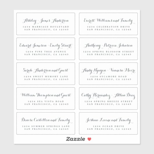 Chic Calligraphy Wedding Guest Adresetiketten Sticker (Vel)