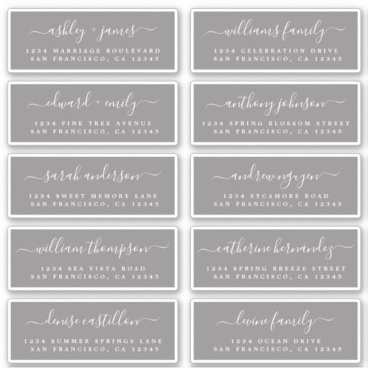 Chic Calligraphy Wedding Guest Adresetiketten Sticker (Voorkant)