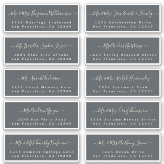 Chic Calligraphy Wedding Guest Adresetiketten Sticker (Voorkant)