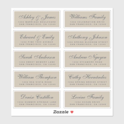 Chic Calligraphy Wedding Guest Adresetiketten Sticker (Vel)