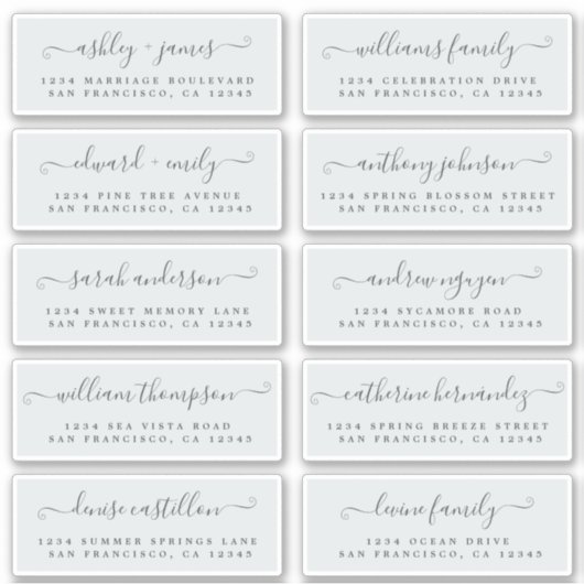 Chic Calligraphy Wedding Guest Adresetiketten Sticker (Voorkant)